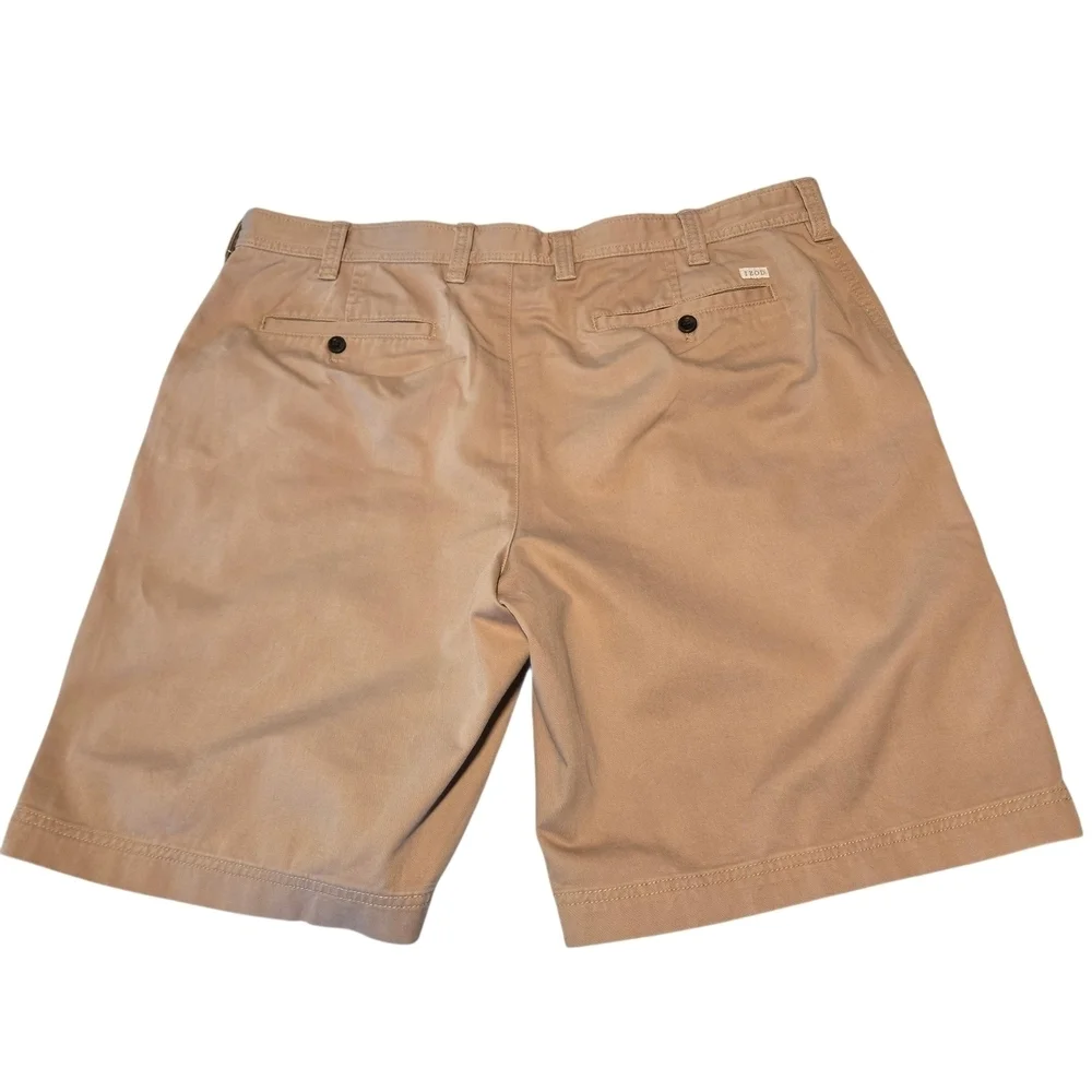 IZOD Saltwater Chino Shorts Men’s 42 Tan Classic Cotton Flat Front 4 Pocket 2016